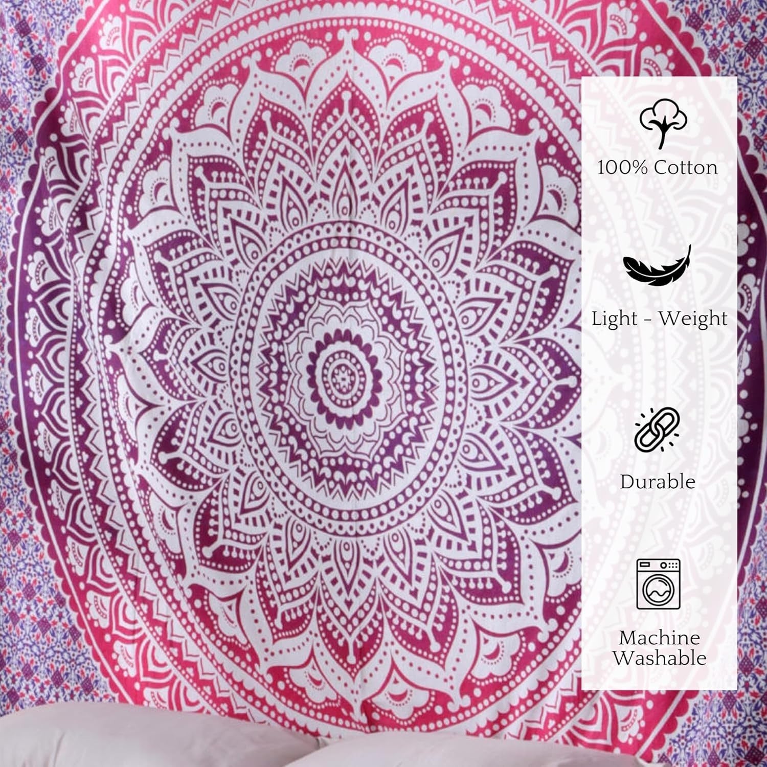 Pink Mandala Cotton Tapestry 230x274cm King Boho Decor