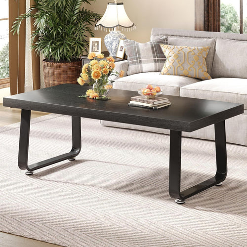Black Oak Coffee Table 120x60x46.5cm Metal Frame, Industrial Minimalist