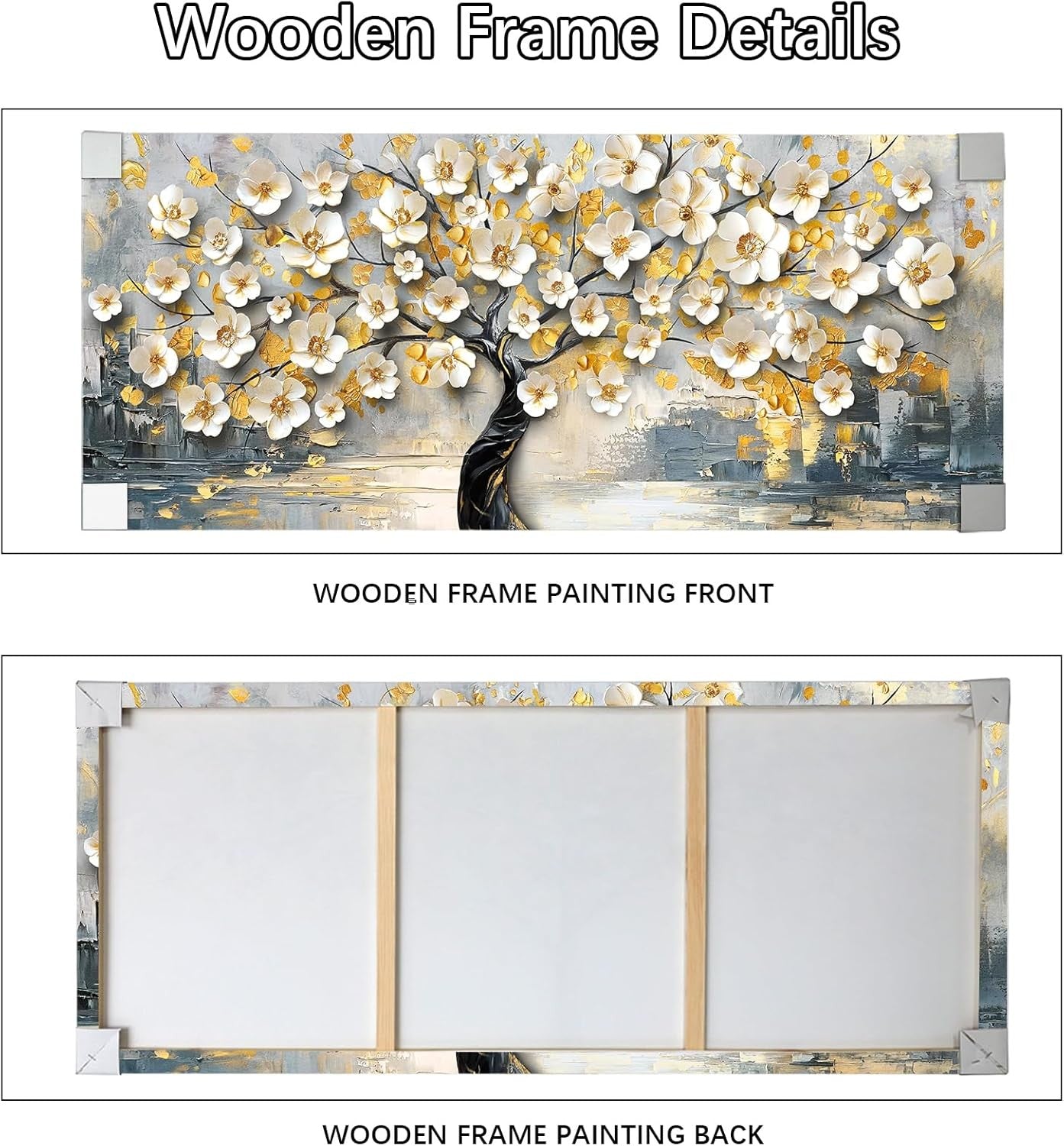 Large Framed Canvas Wall Art White Flower Tree 50x120cm