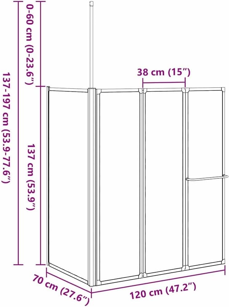 Black Aluminium Folding Shower Screen 120x70x137cm Waterproof Panel