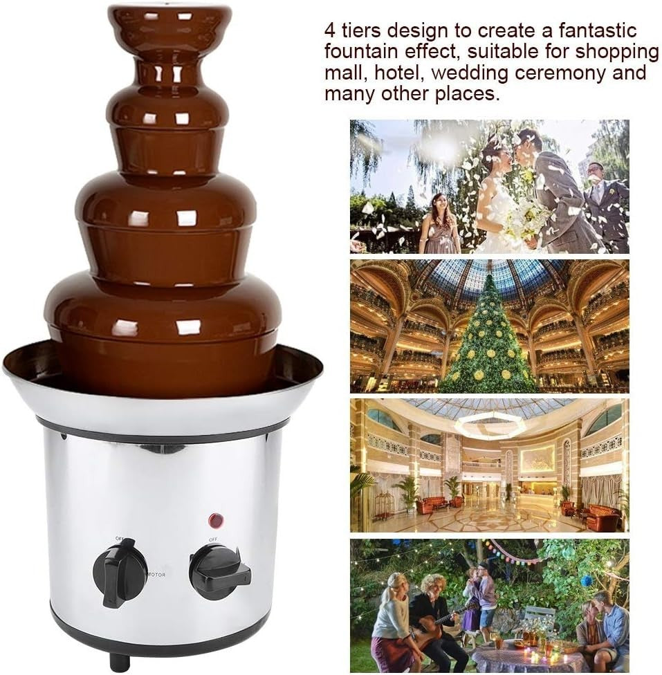 4 Tier Chocolate Fountain Machine 2000W Electric Fondue Melter Steel