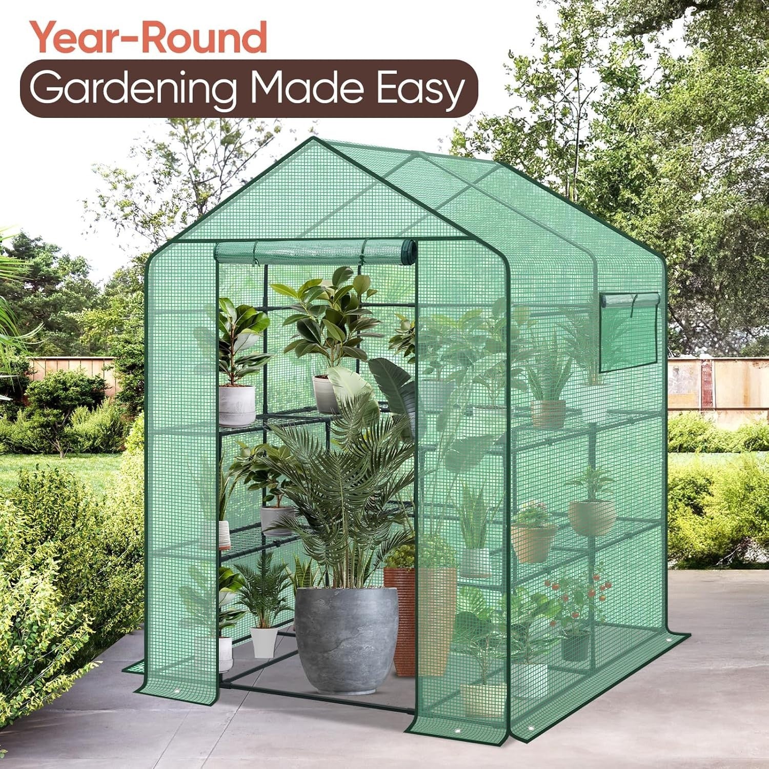 Walk-In Greenhouse with Shelves | Heavy-Duty Metal Frame | Waterproof PE Cover