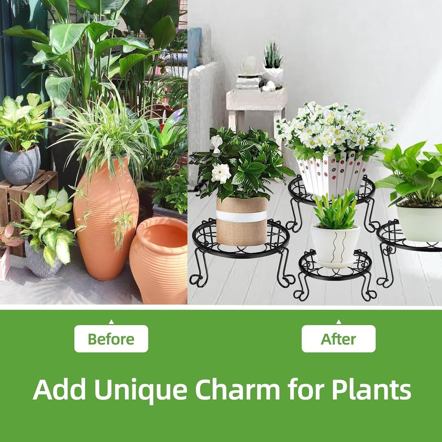 5 Pcs Metal Plant Stands Black Iron Flower Pot Holders Indoor Outdoor Garden