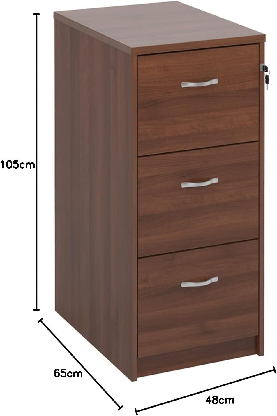 Walnut Executive Filing Cabinet 3 Drawer Lockable Tall Office Storage