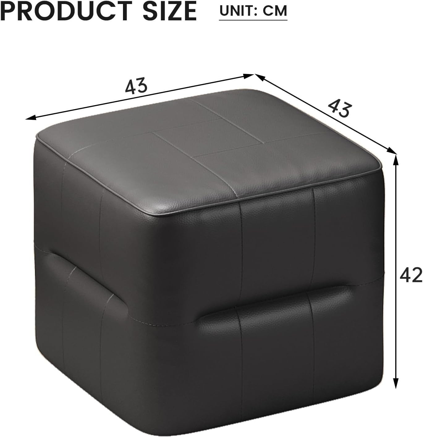 Black PU Leather Square Vanity Stool – Modern Low Footrest Ottoman