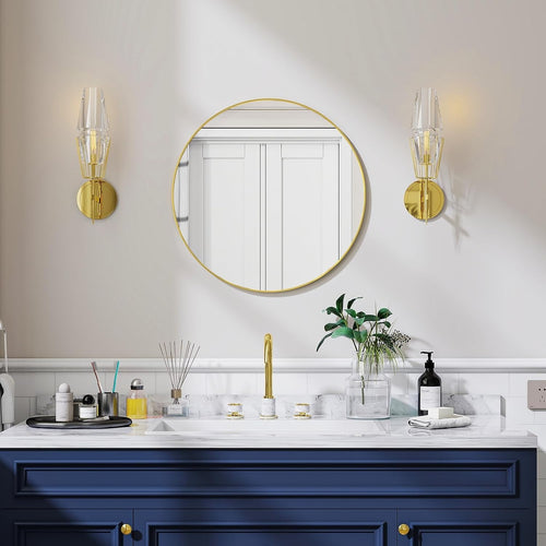 Round Wall Mirror 50cm with Clear Tempered Glass & Gold Aluminum Frame