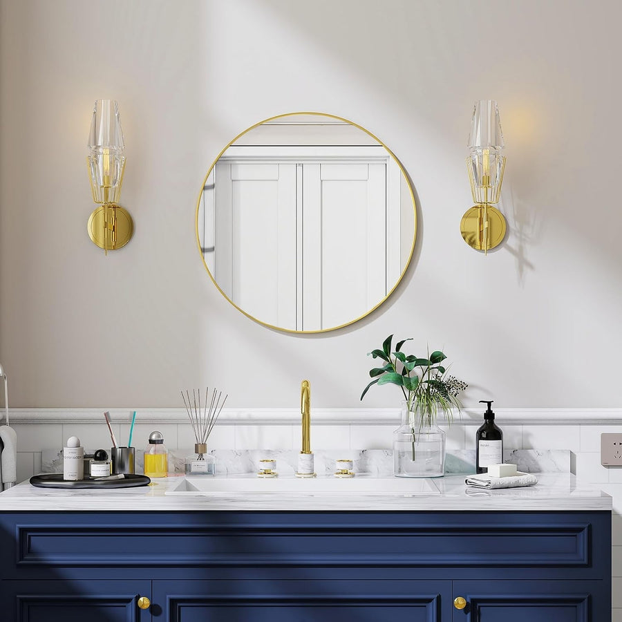 Round Wall Mirror 50cm with Clear Tempered Glass & Gold Aluminum Frame