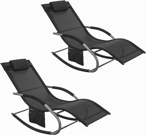 Outdoor Reclining Sun Lounger Chair with Cushioned Headrest & Side Pocket  Black