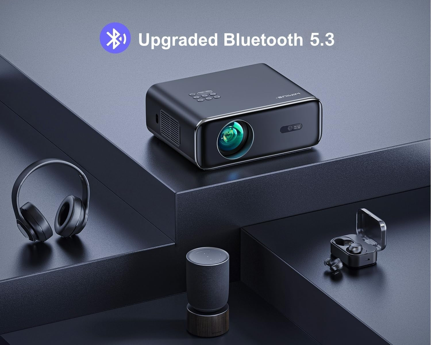 1080P WiFi 6 Bluetooth Projector Auto Focus 4K Support 300in Zoom