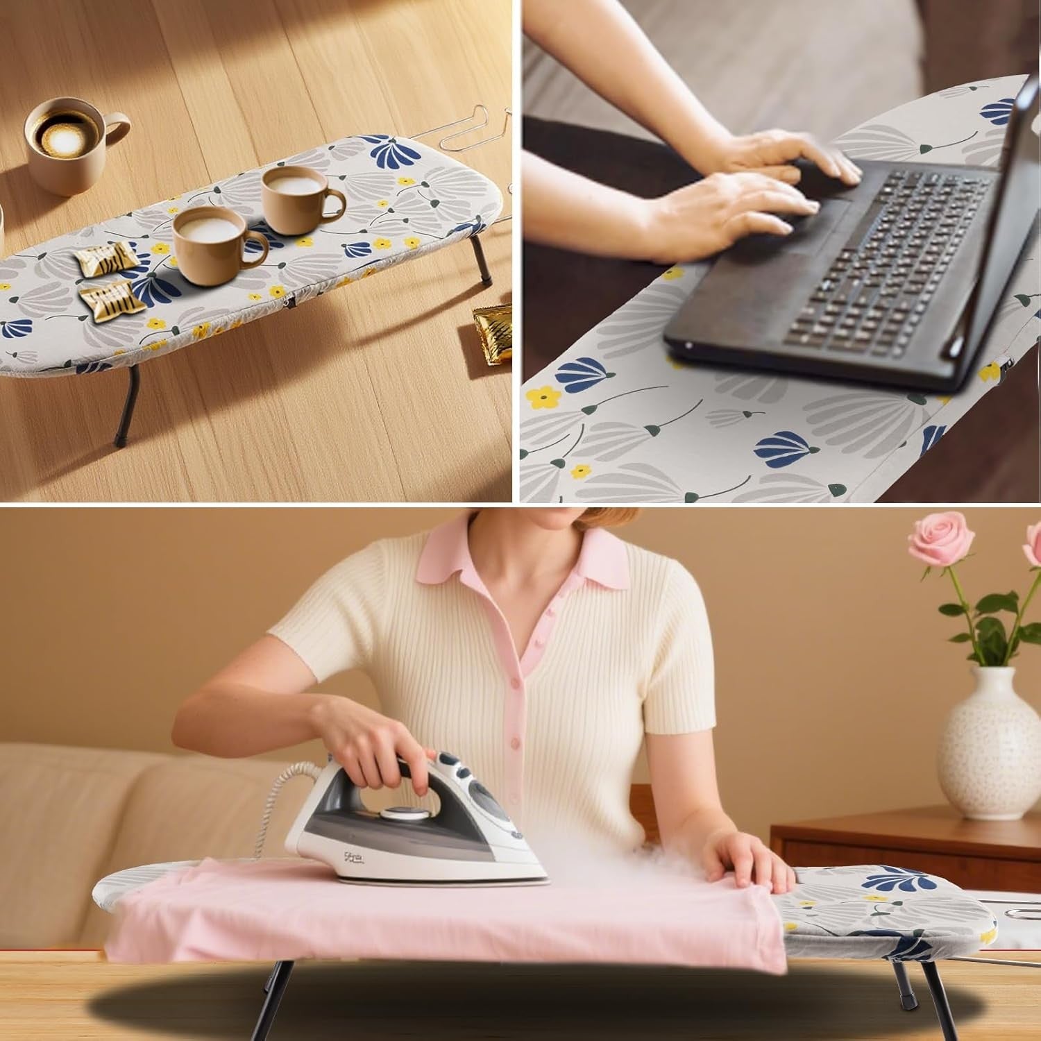 Tabletop Ironing Board Compact Folding with Metal Mesh & Heat Resistant Cover