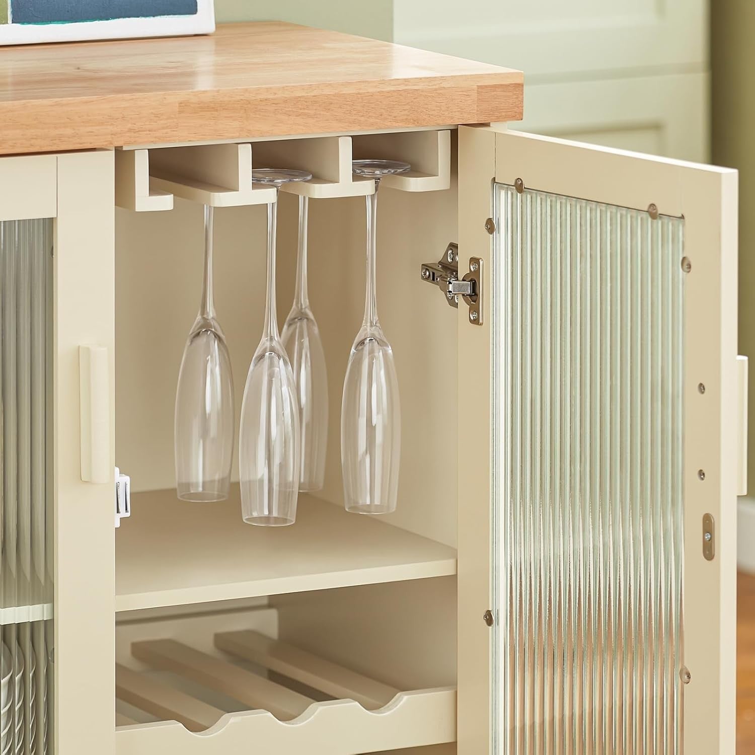 Kitchen Sideboard Cabinet with Microwave Shelf & Wine Rack Beige 120x40cm