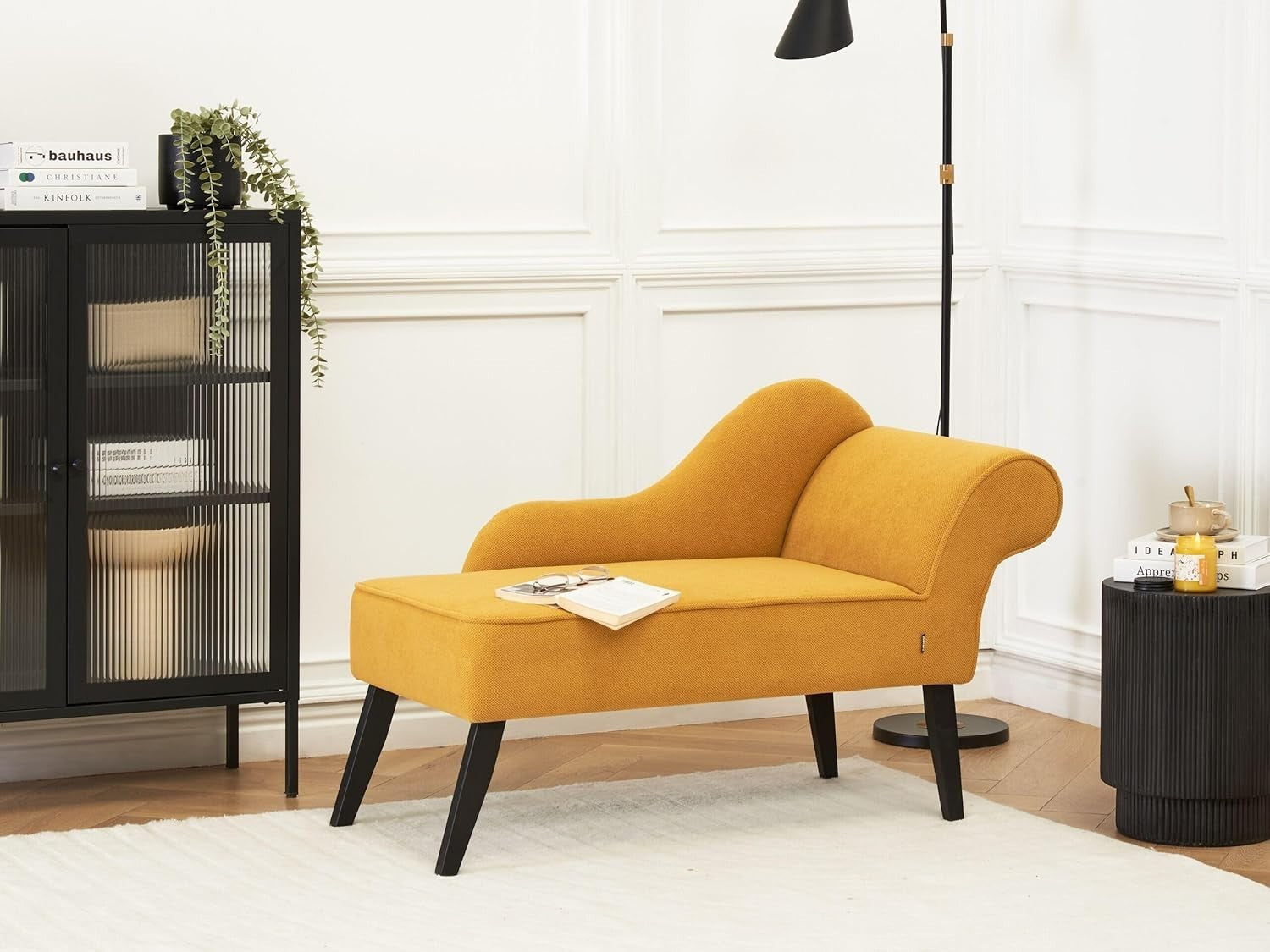 Mustard Yellow Right Hand Chaise Lounge | Vintage Style + Soft Upholstery