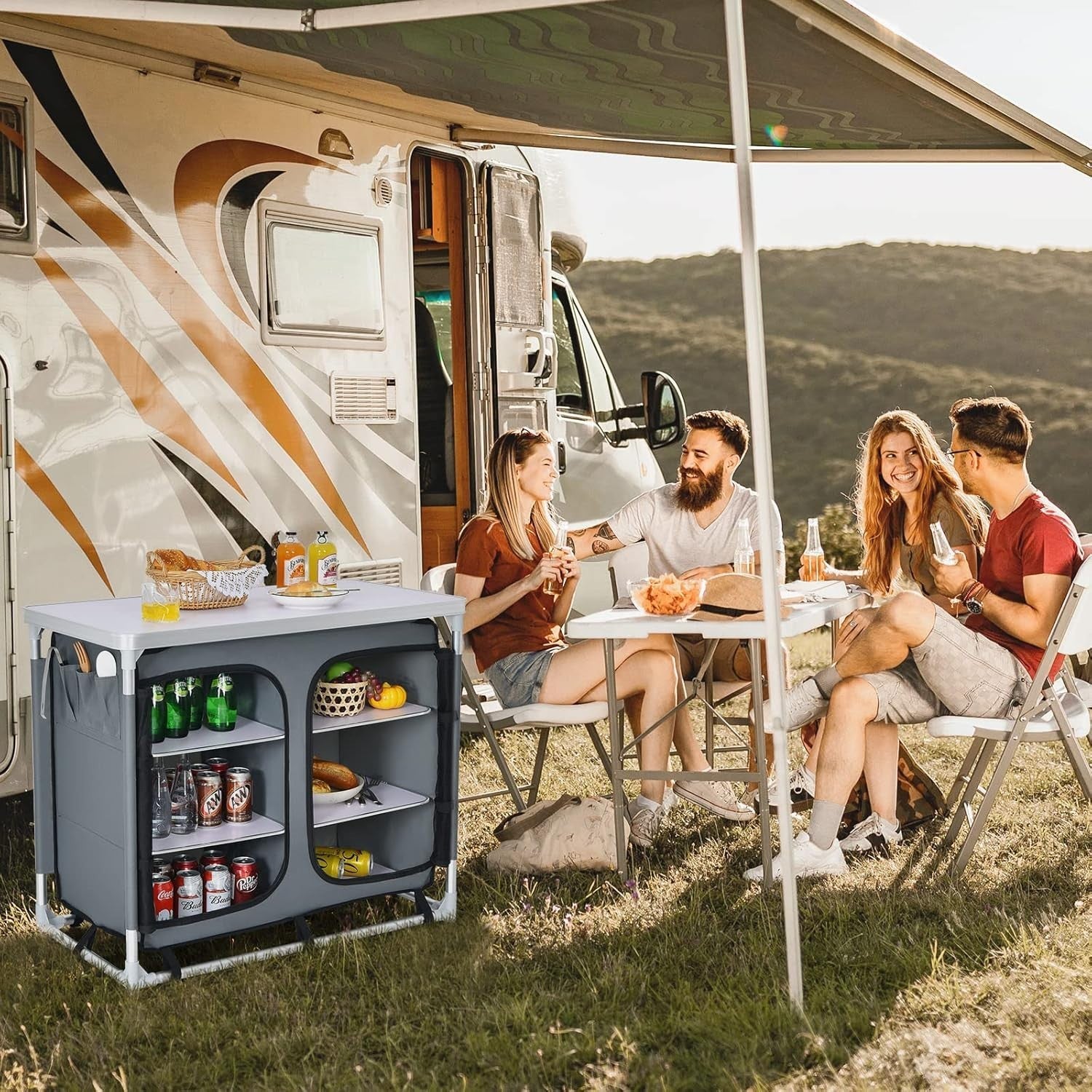 Portable Camping Storage Cabinet with 6 Shelves & Carry Bag - Outdoor