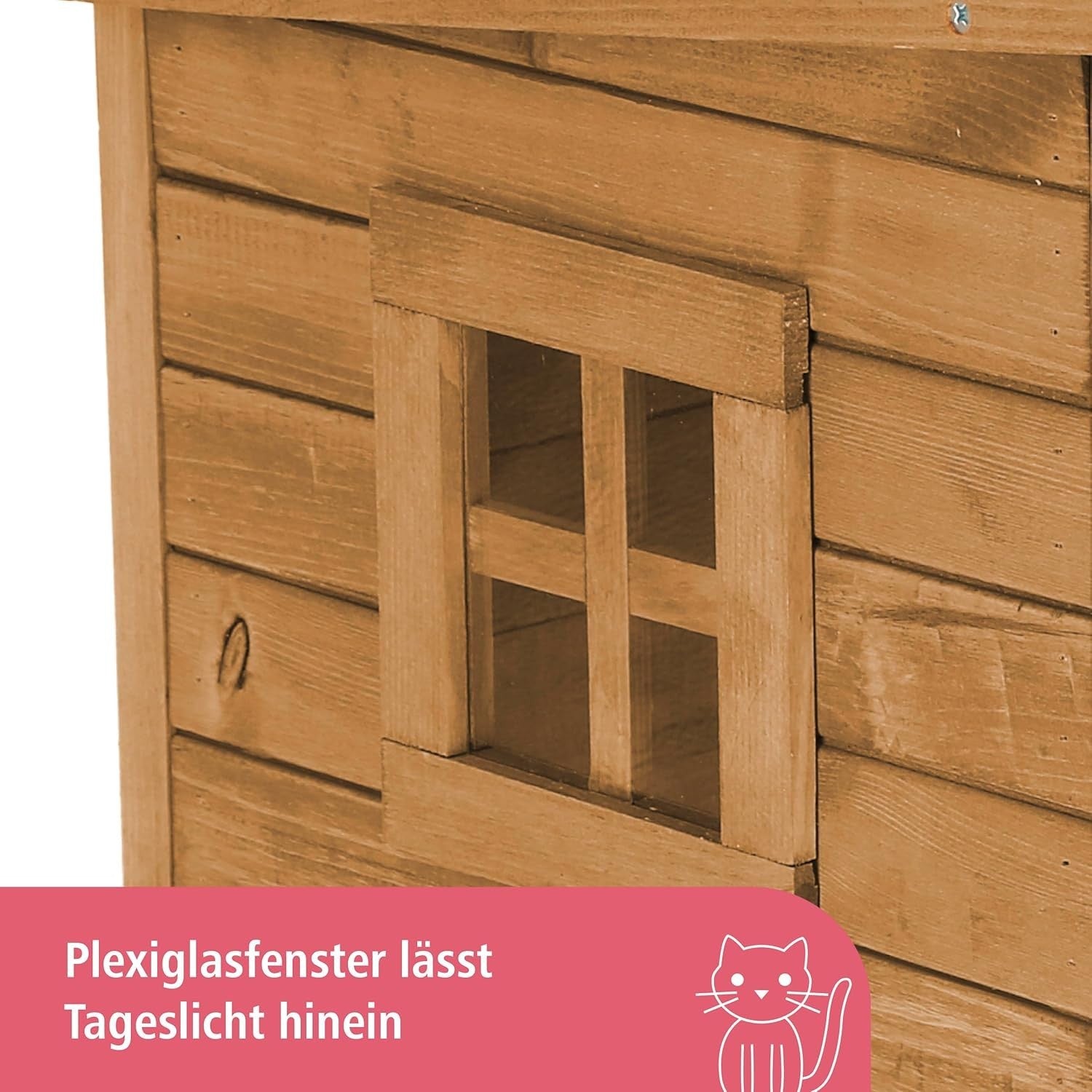 Rustic Outdoor Wooden Cat House with Plexiglas Window & Adjustable Feet
