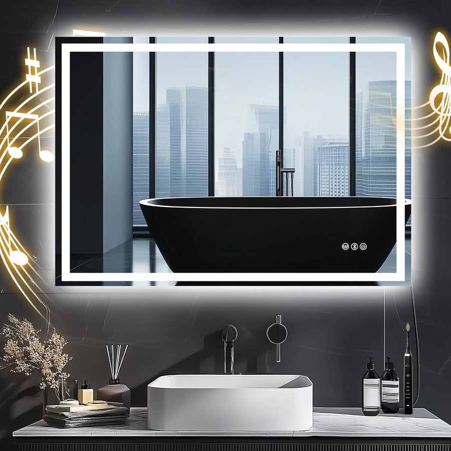 LED Bathroom Mirror 100x70cm Bluetooth Anti-Fog Lighted Touch IP54