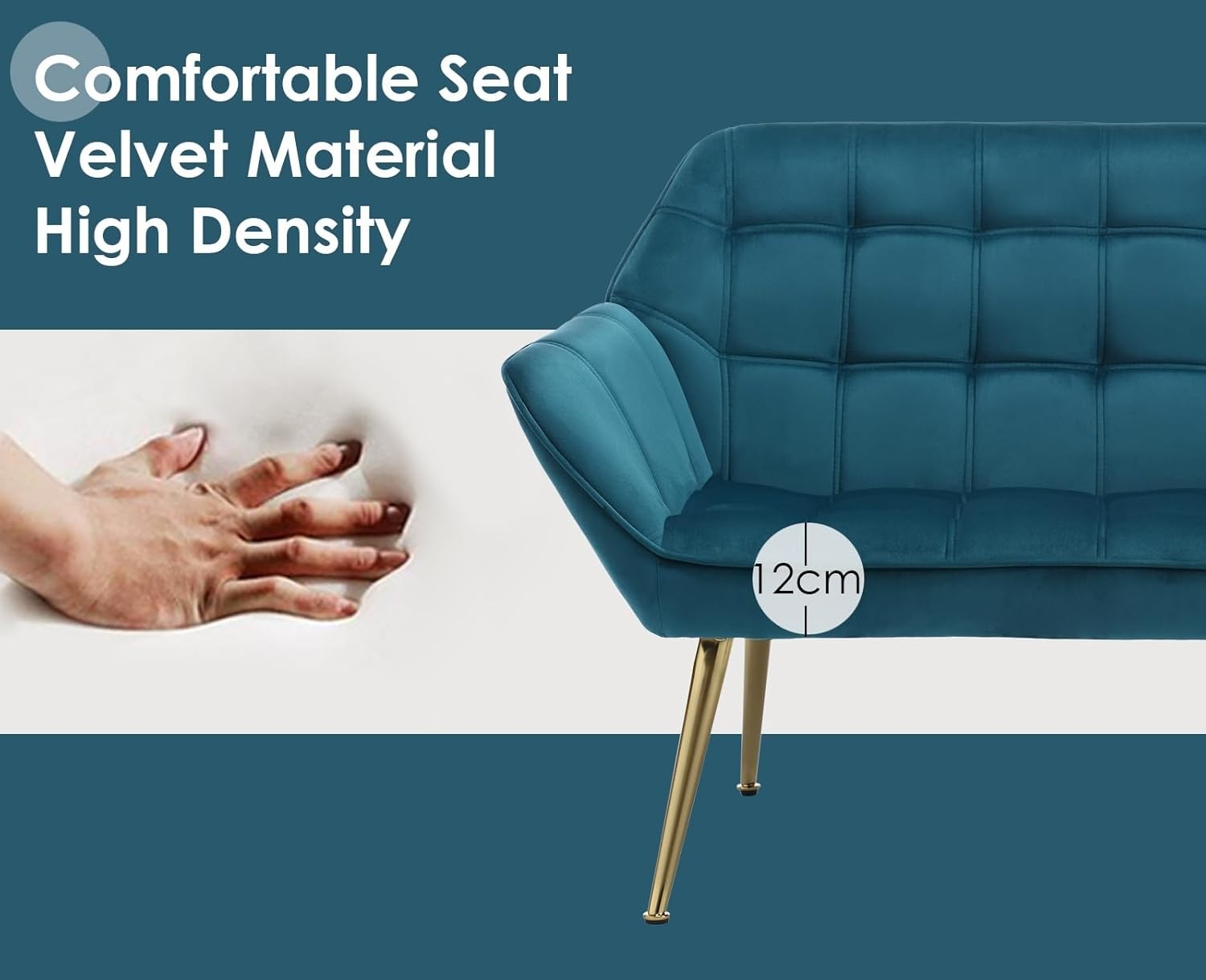 Blue Velvet 2 Seater Sofa Tub Chair Loveseat Metal Legs Lounge Armchair