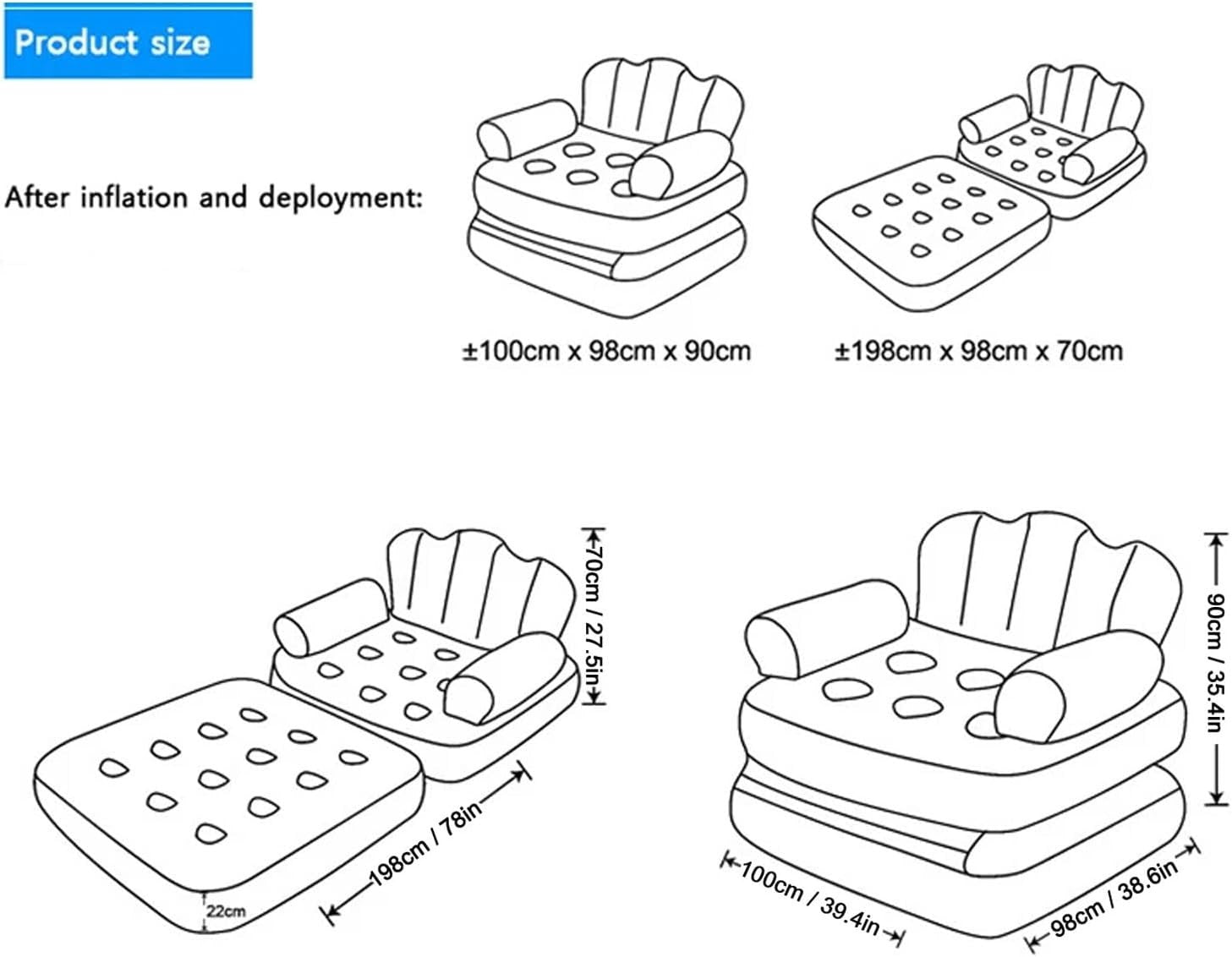 Inflatable Couch Mattress – Portable Foldable Sofa Bed, Thick PVC