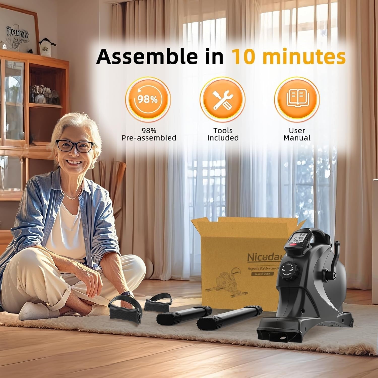 Mini Under-Desk Magnetic Pedal Exerciser w/ LCD Monitor & Quiet 8-Level