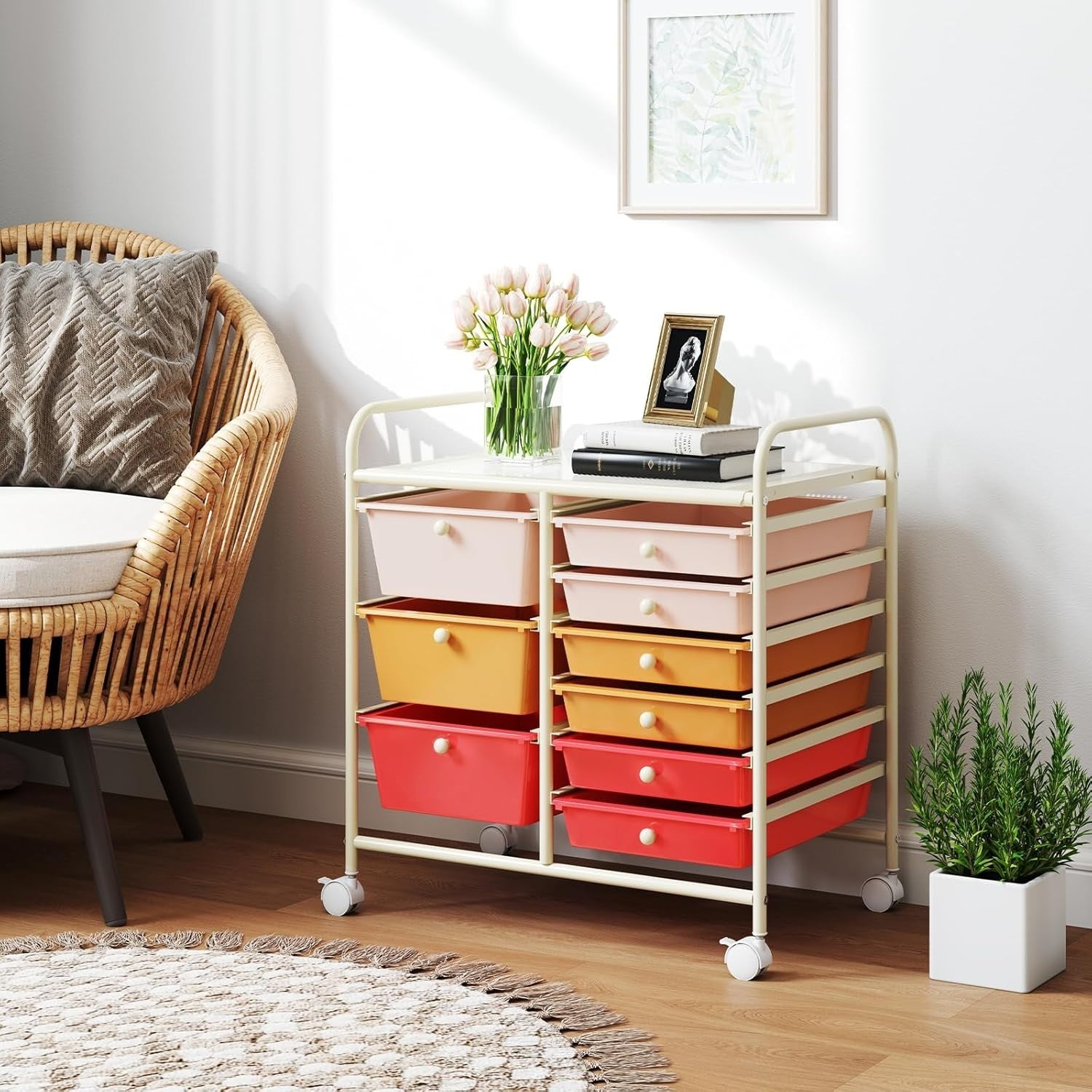 9 Drawer Rolling Storage Trolley Macaron Utility Cart Organizer Wheels