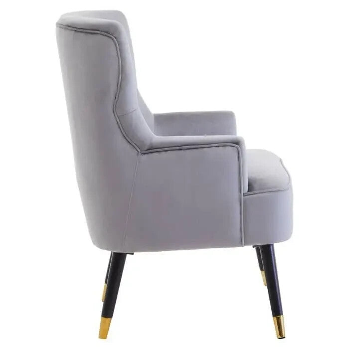 Grey Velvet Accent Chair Tufted Armchair Gold Legs Modern Lounge Seat