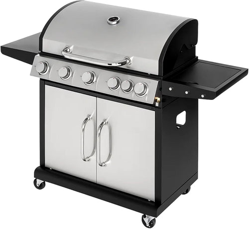 5 Burner Gas BBQ with Side Burner Cast Iron Cooking Grid Outdoor Garden Grill