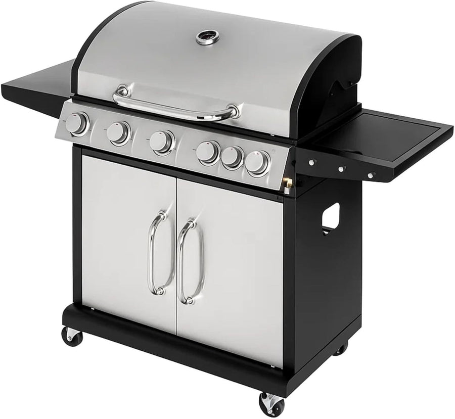 5 Burner Gas BBQ with Side Burner Cast Iron Cooking Grid Outdoor Garden Grill