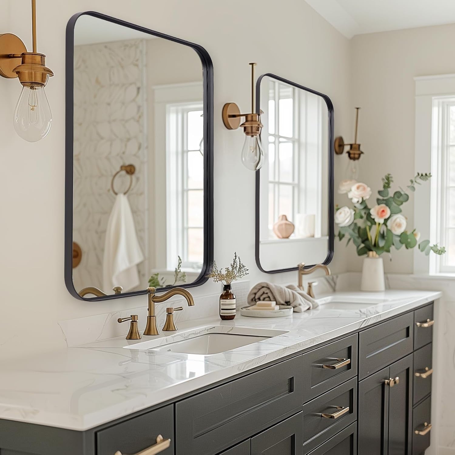 Large Wall Vanity Mirror 75x100 cm Metal Frame, Shatterproof, Horizontal