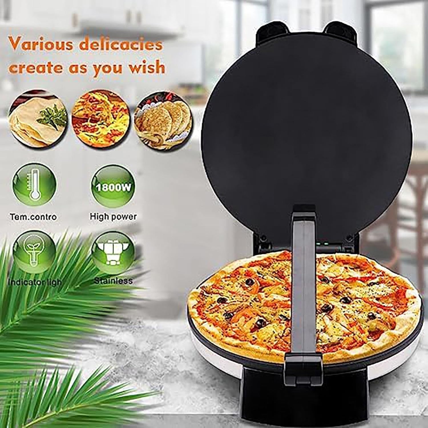 Electric Crepe & Pancake Maker 1400W Non-Stick Double-Sided Roti Chapati Machine