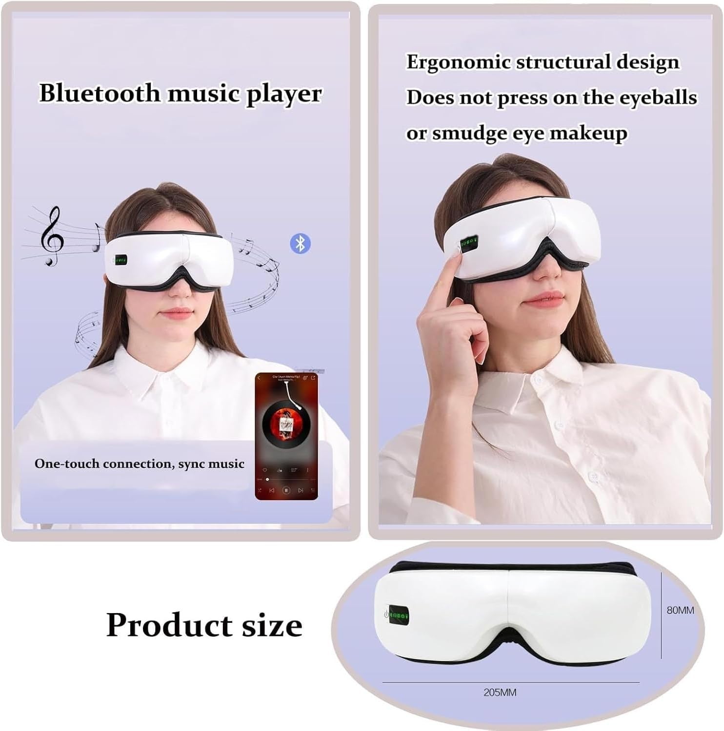 Air Pressure Eye Massager 42°C Heat Bluetooth 5 Modes