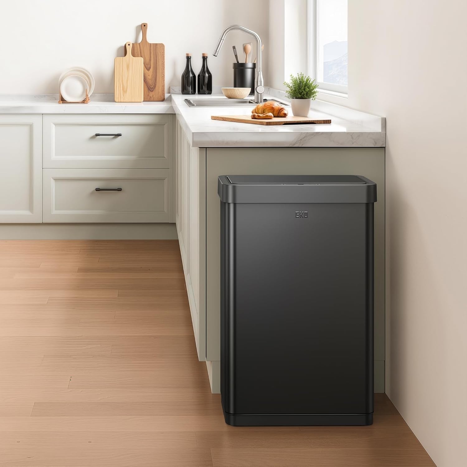 80L Motion Sensor Kitchen Bin Matte Black Stainless Steel