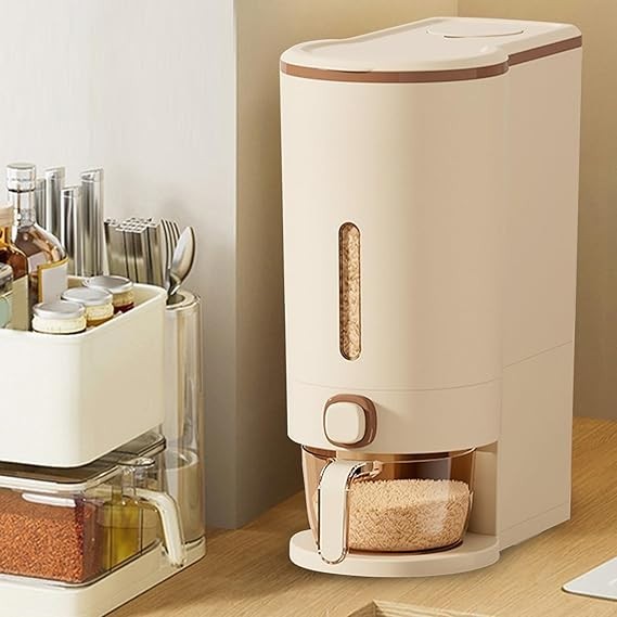 10KG Airtight Rice Storage Dispenser Press Grain Container with Window