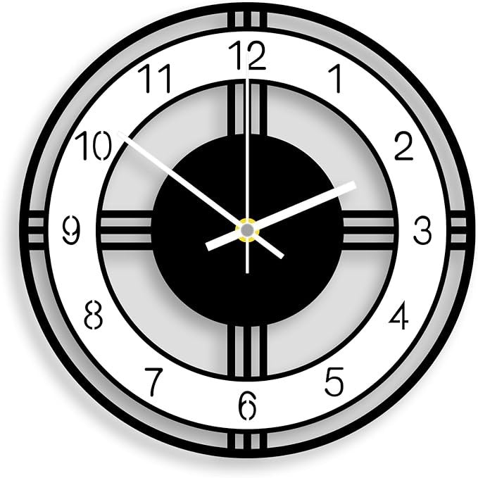 Modern 12" Silent Wall Clock Black White Quartz Non-Ticking Round Home Decor