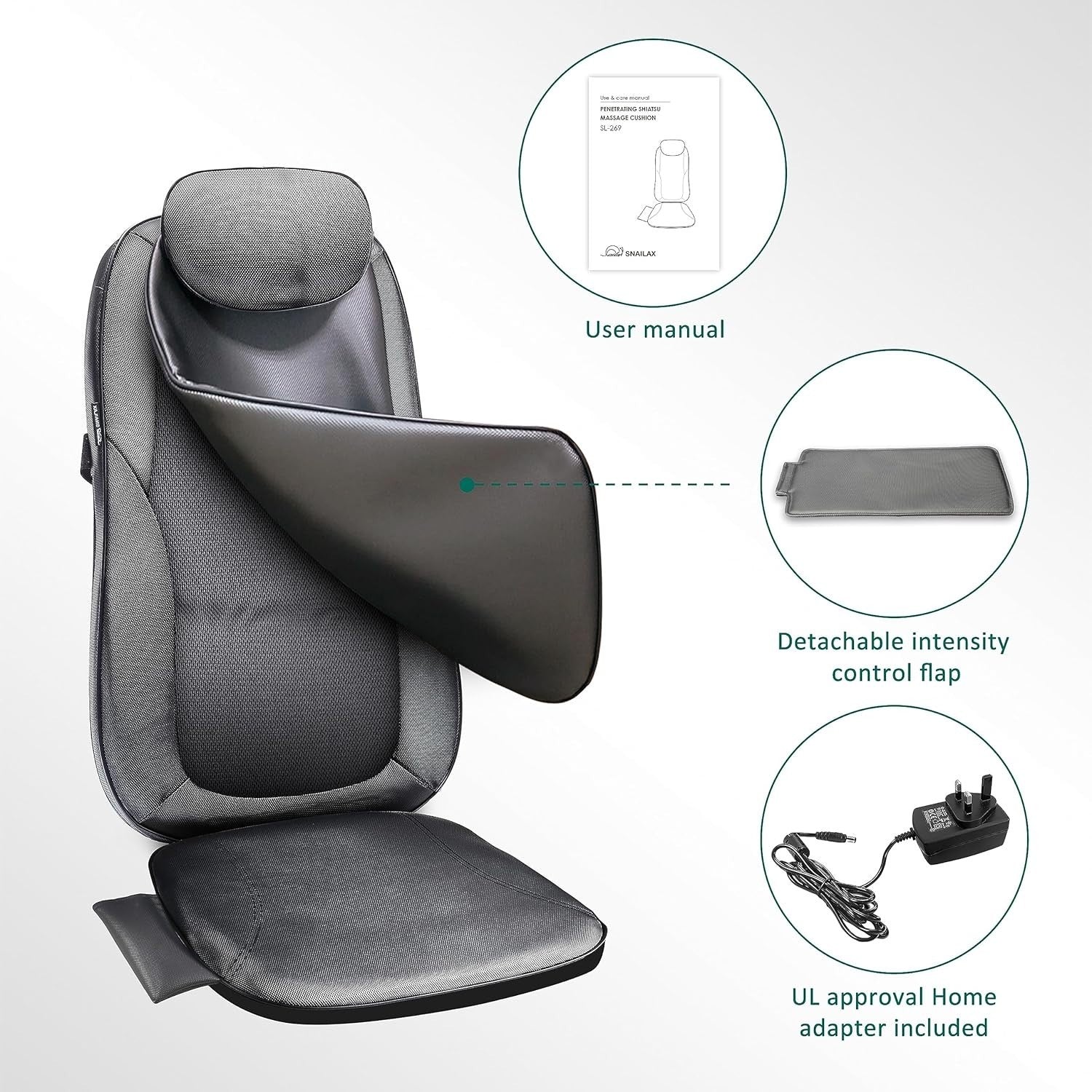 Shiatsu Back & Neck Massager with Heat Deep Kneading Chair Pad Pain Relief
