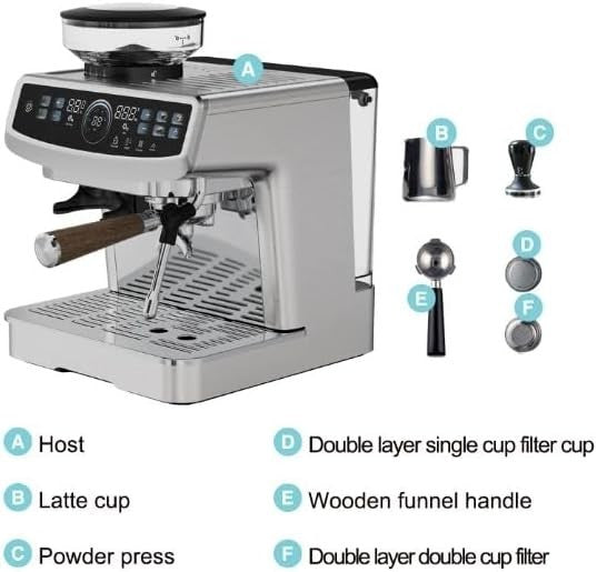 Commercial Espresso Coffee Machine 2.2L Pro Barista Maker with Burr Grinder