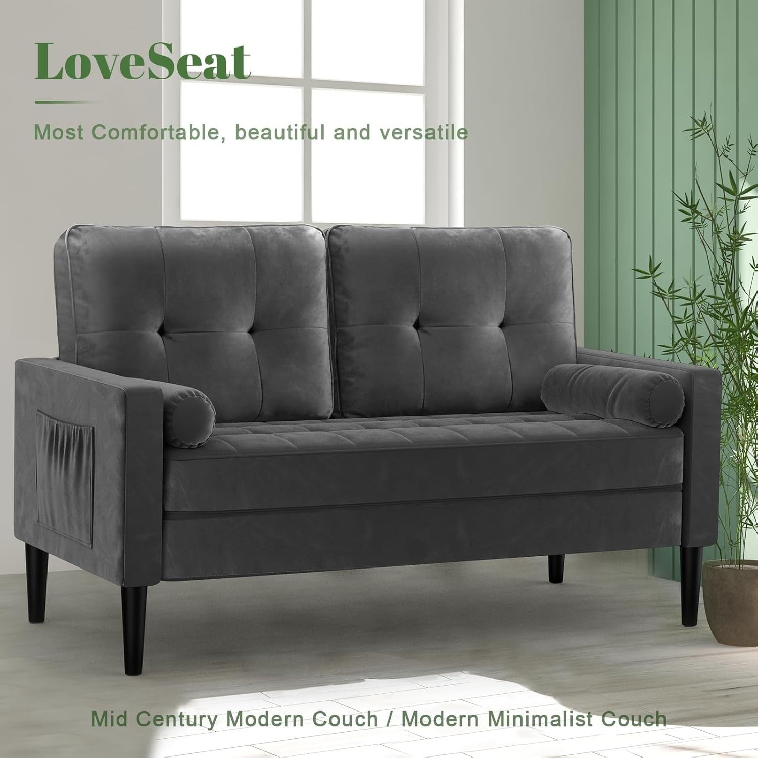 2 Seater Sofa Bed Dark Grey| Comfy Small Couch for Lounge, Flat, Bedroom