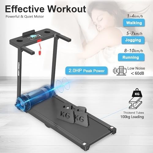 Folding Bluetooth Treadmill Flat-Fold 10km/h 2HP App Sync Kinomap Zwift Home Use