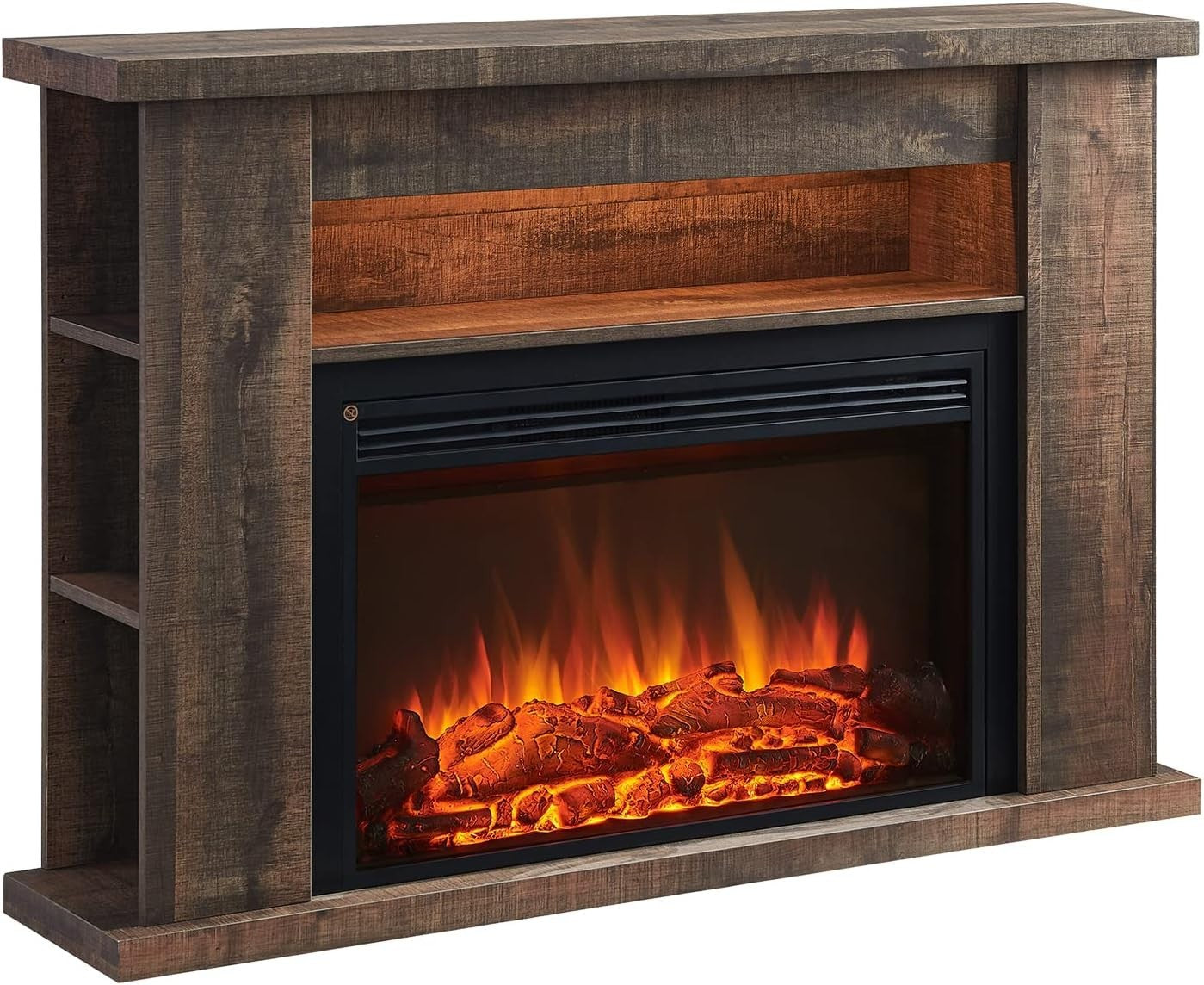 Electric Fireplace Suite with Heater & Storage Shelves 51" Dark Oak