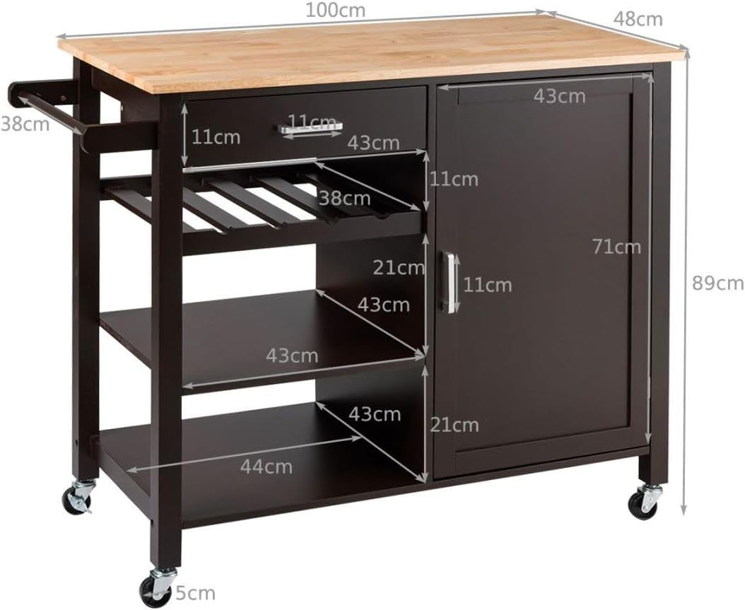 Espresso 100cm Kitchen Island Cart Oak Top