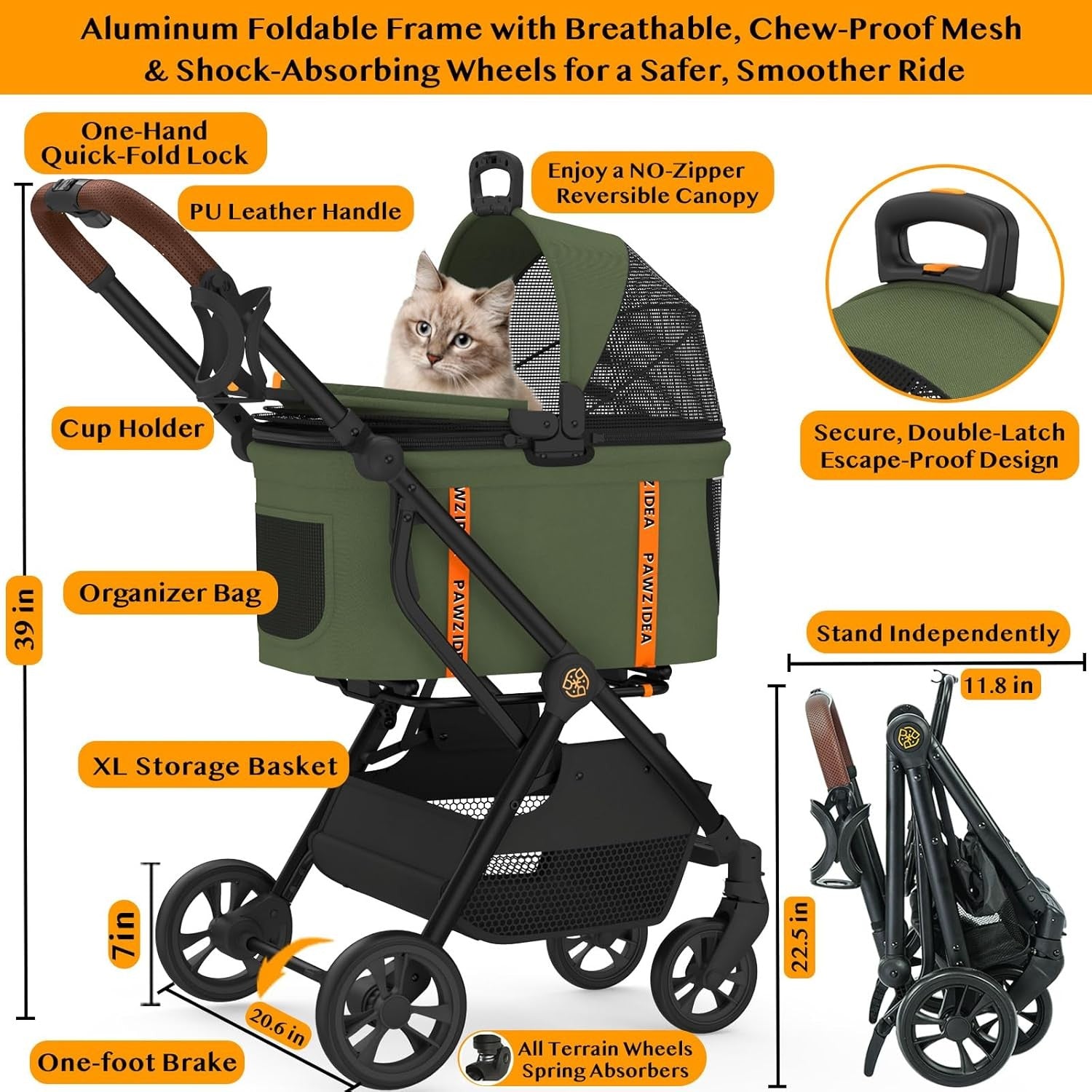 4 in 1 Pet Stroller Dog Cat Pushchair Detachable Carrier Foldable Jogger