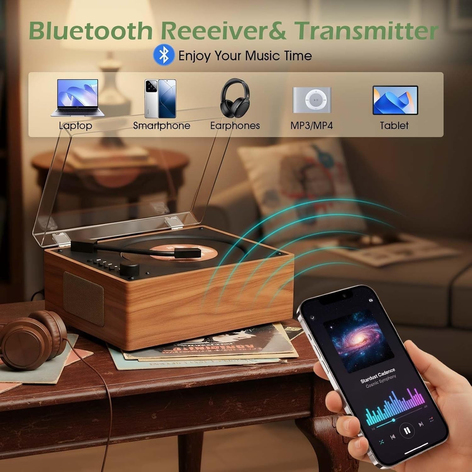 Retro Bluetooth CD Player Desktop Speaker USB Remote Wood Style Brown