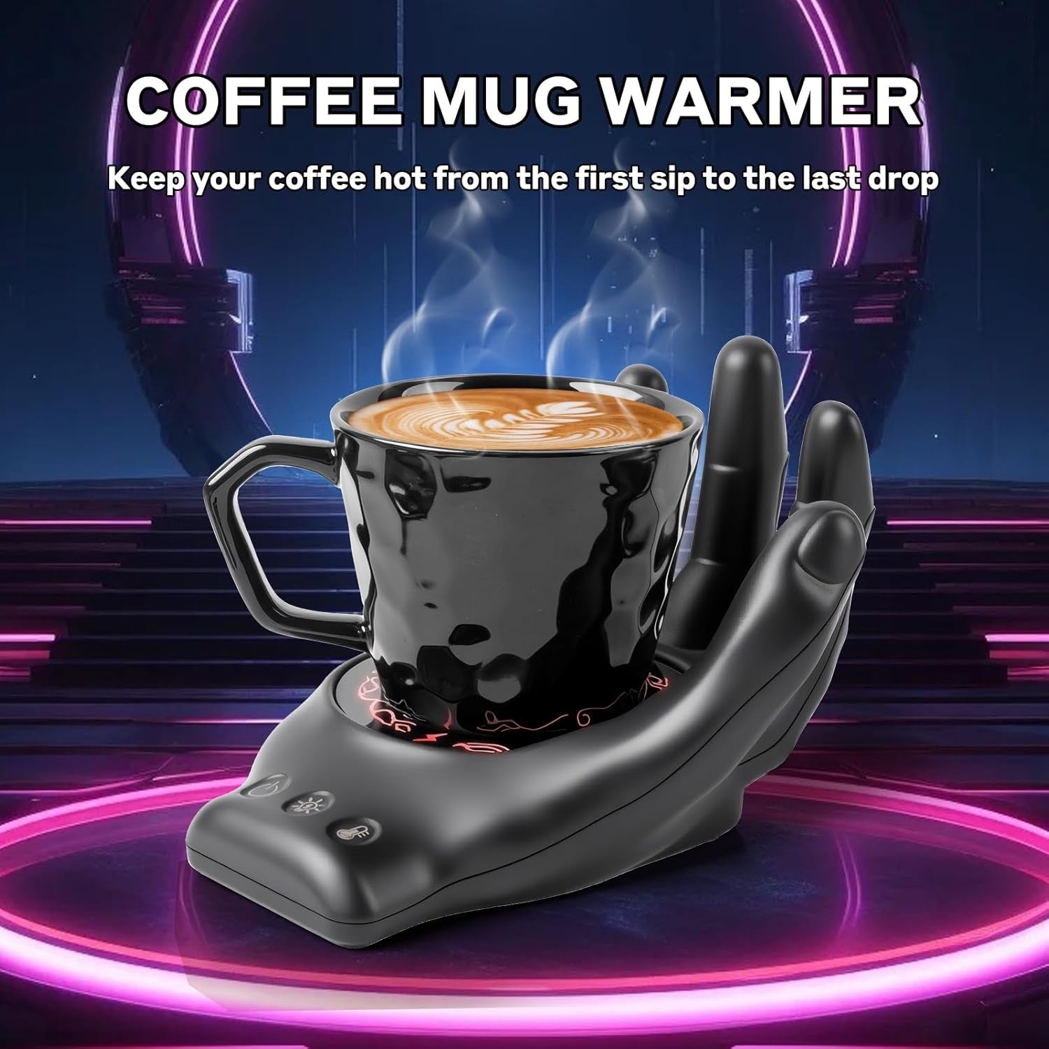 Black Hand Coffee Mug Warmer Set 3 Temp 8H Auto Off Desk Heater