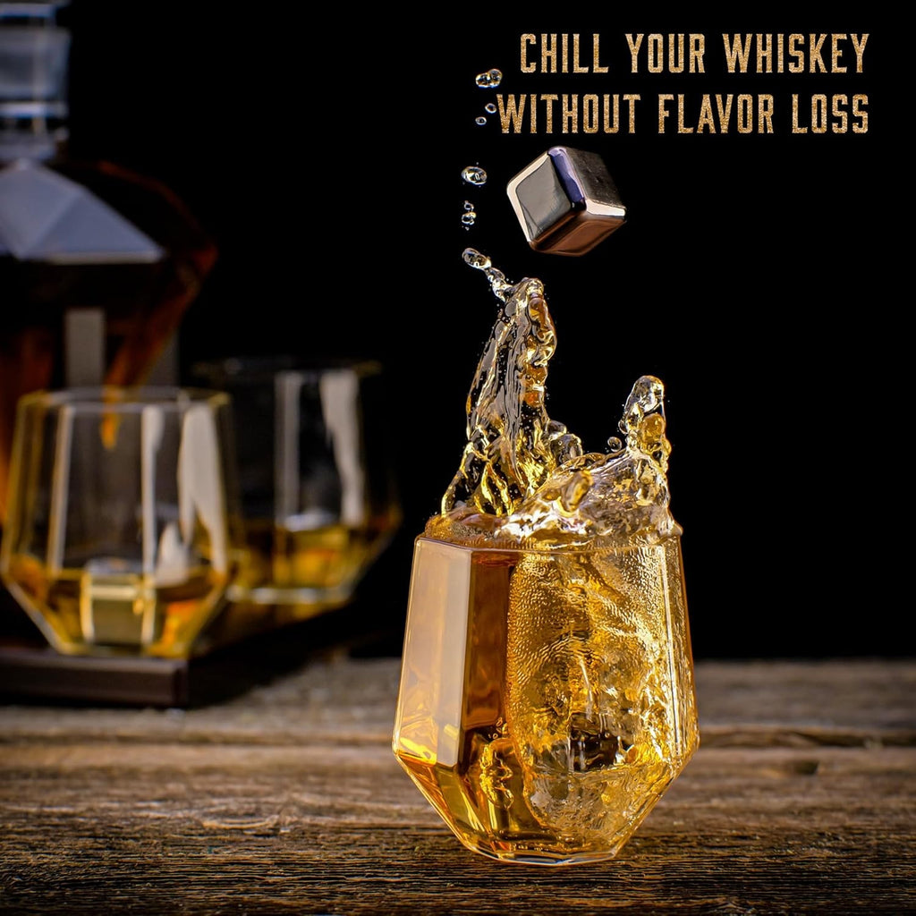 1000ml Diamond Whiskey Decanter Set with 4 Glasses Stones Luxury Men’s Gift Bar