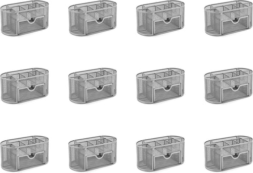 8-Compartment Metal Desk Organiser with Drawer – Pen, Ruler & Stationery Tidy