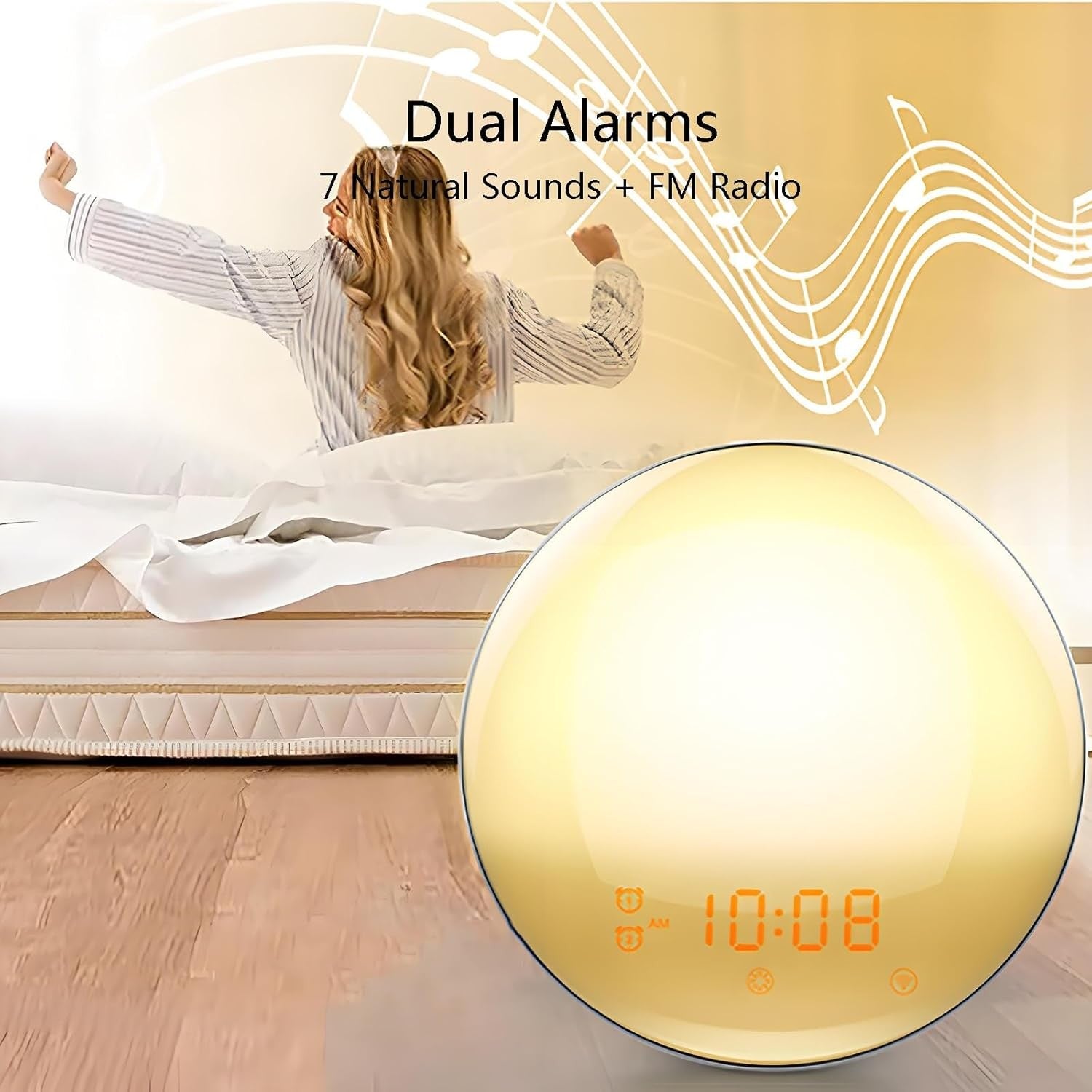 Sunrise Alarm Clock Wake Up Light White Noise FM Radio Dual Alarm