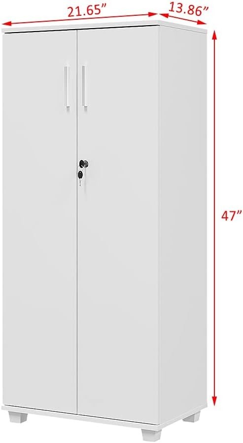 White Lockable Tall Filing Cabinet Slim Office Storage with Shelves