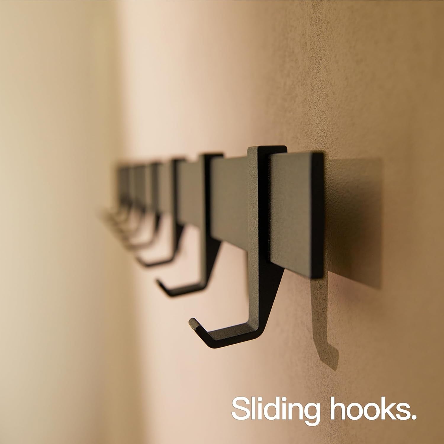 Modern Wall Coat Rack 80cm | Black Metal Rail with 8 Sliding Hooks Matte