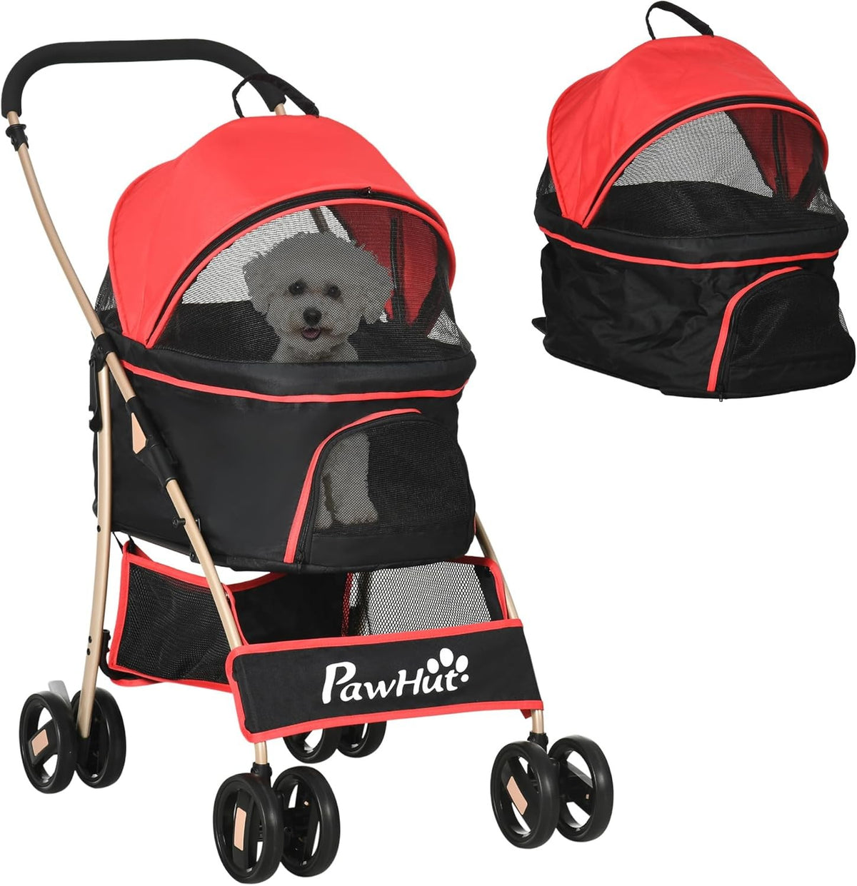 3 in 1 Pet Stroller Dog Pushchair Detachable Carrier Brakes Small