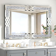Large 120x80cm Silver Crushed Diamond Wall Mirror with Art Deco Frame