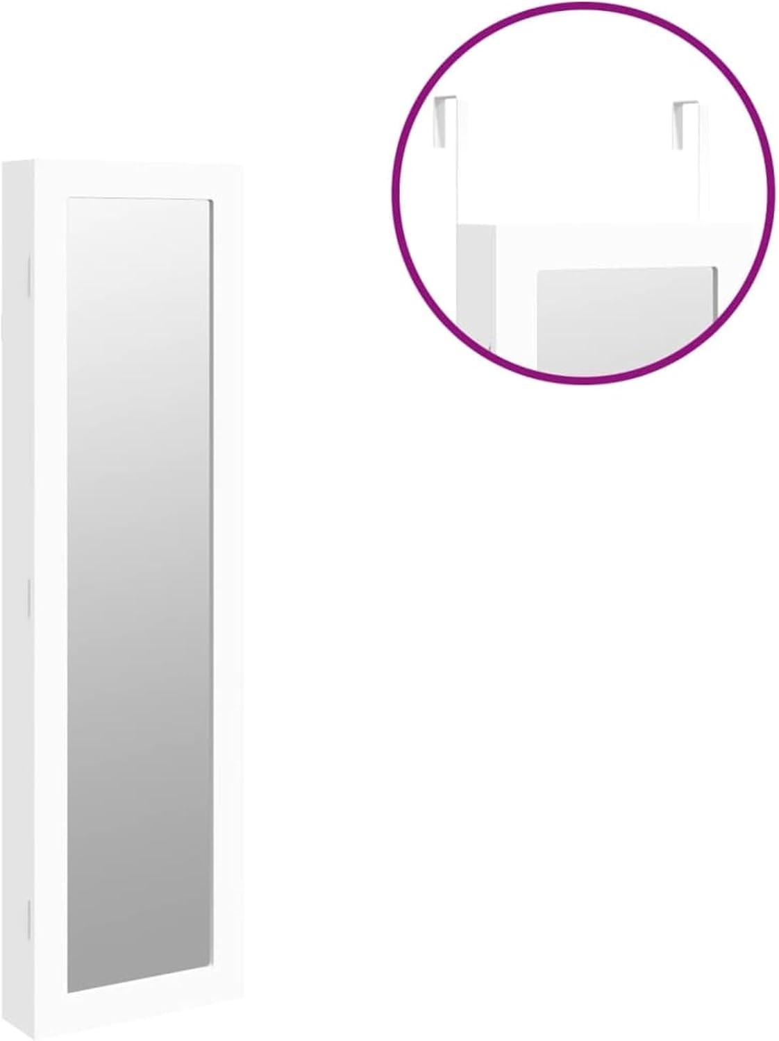 White Wall Mounted Mirror Jewelry Cabinet Lockable Slim Organizer Storage