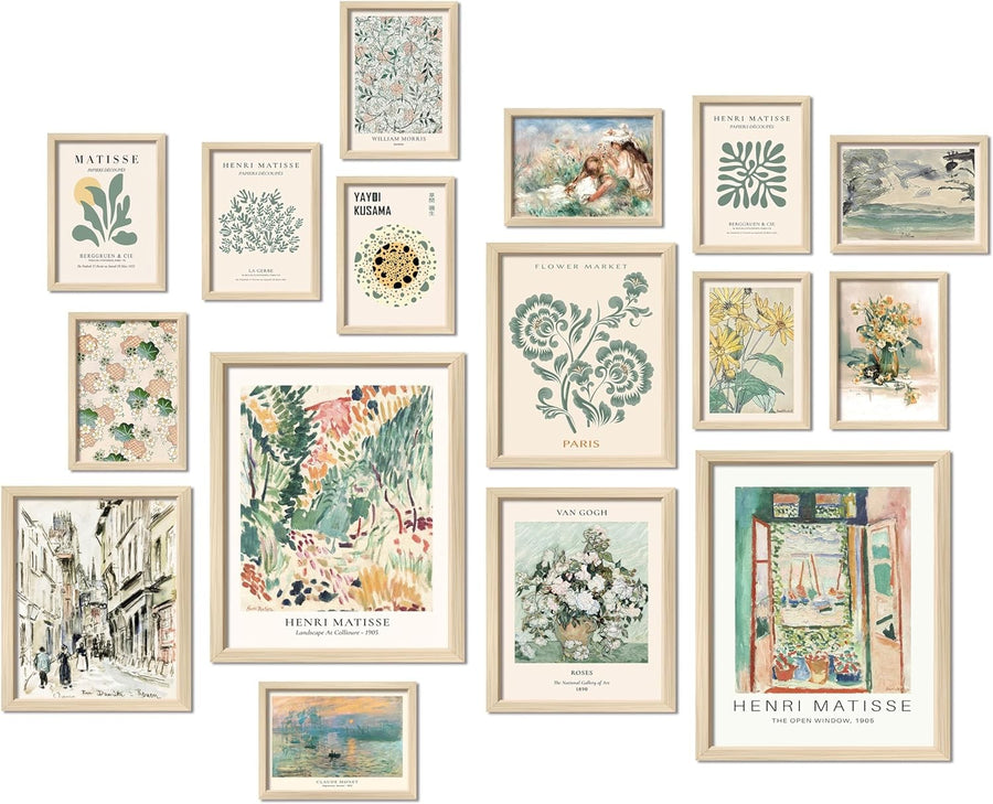 16pc Sage Green Wall Art Set Boho Vintage Gallery Prints 11x14